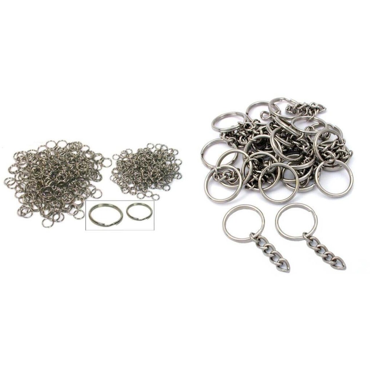 Nickel Plated 6mm & 9mm Split Rings & Key Chain Rings w/ Chain Kit 600 Pcs